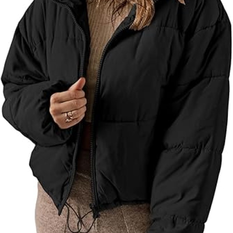 Womens Winter Quilted Jackets Long Sleeve Full Zip Puffer Jacket Coats with Pockets