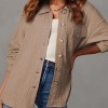 Womens Cable Knit Lightweight Shacket Button Down Shirts Long Sleeve Casual Oversized Blouses Tops